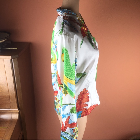 Miss Meng Parrot Print Silk Blouse - Picture 11 of 14